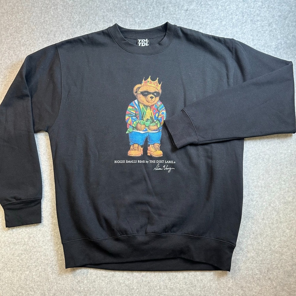 The Dirt Label TDL Biggie Smalls Bear Crewneck Sweatshirt Black Mens Large M2480